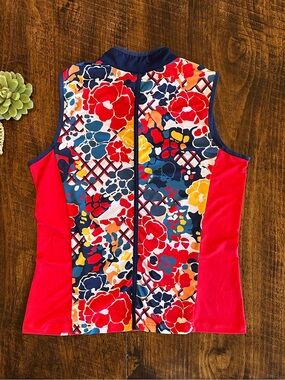GG Blue | Quarter Zip Sleeveless Golf Top - Red, Navy, Floral, Size L